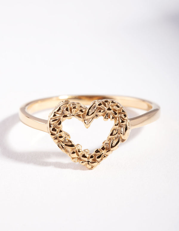 Gold Plated Sterling Silver Floral Heart Ring