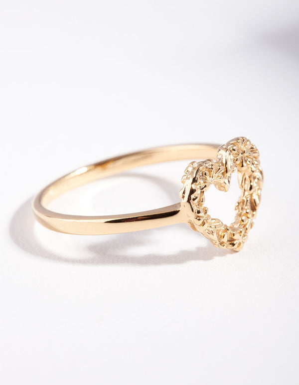 Gold Plated Sterling Silver Floral Heart Ring