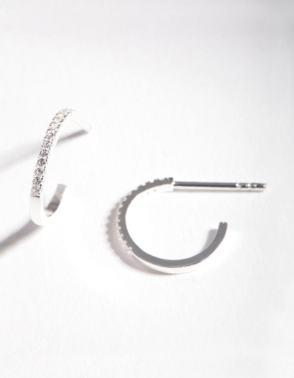 Sterling Silver Cubic Zirconia Fine Open Hoop Earrings