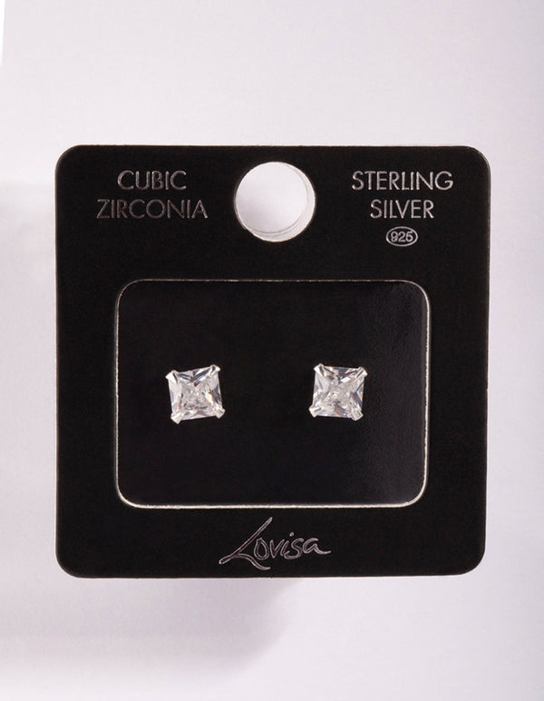 Srebrne kolczyki z cyrkoniami sześciennymi i kwadratowymi 4 pazurkami