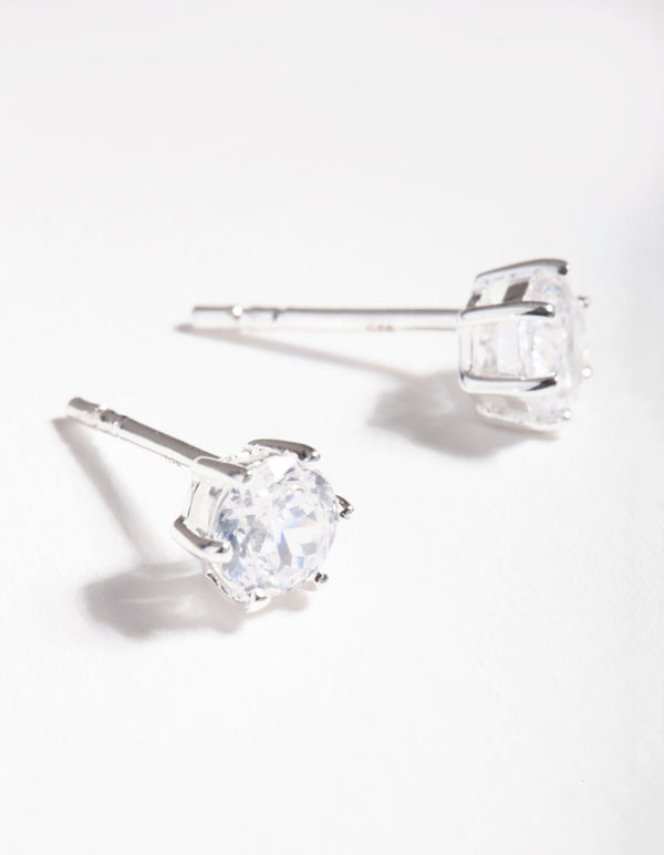 Sterling Silver Cubic Zirconia 6 Claw Stud Earrings
