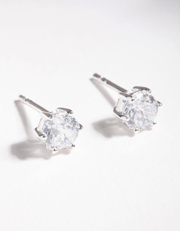 Sterling Silver Cubic Zirconia 6 Claw Stud Earrings