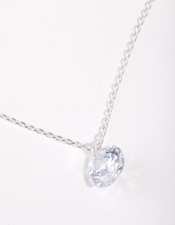 Sterling Silver Cubic Zirconia 1 Carat Stone Necklace