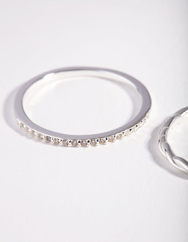 Sterling Silver Cubic Zirconia Twisted Ring 2 Pack