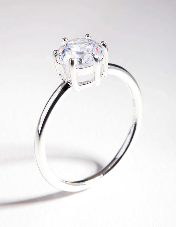 Sterling Silver Cubic Zirconia 6 Claw Ring