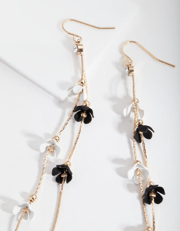 Black and White Flower Drop Earrings