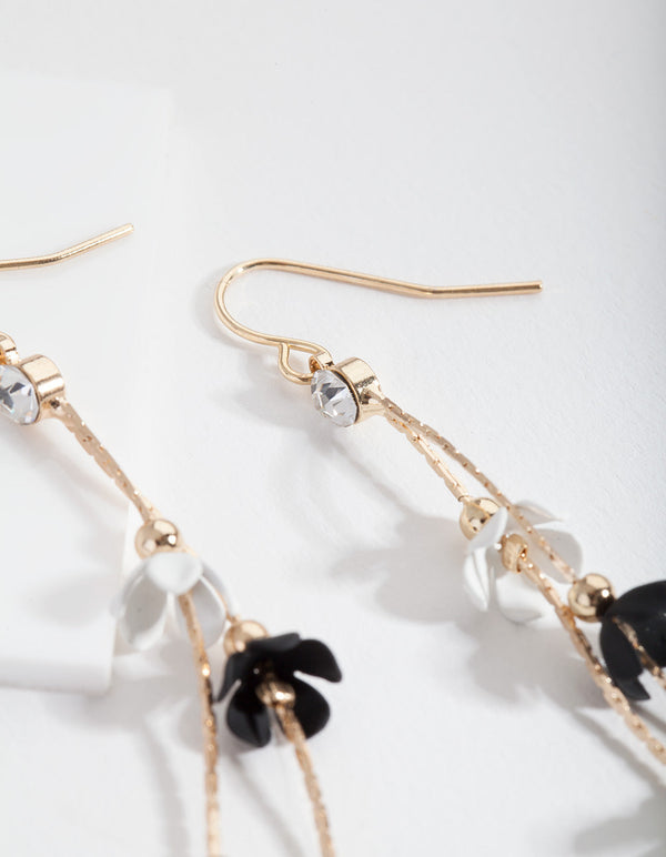 Black and White Flower Drop Earrings