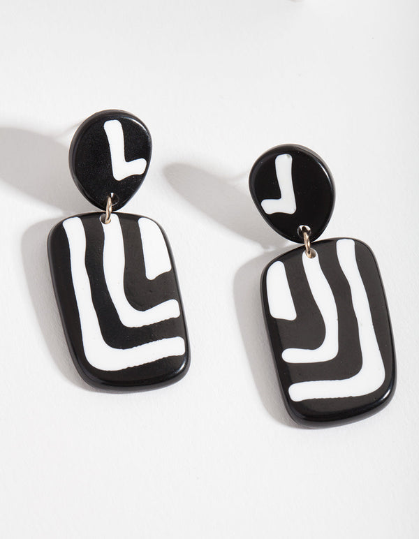 Black and White Square Zebra Print Drop Earrings