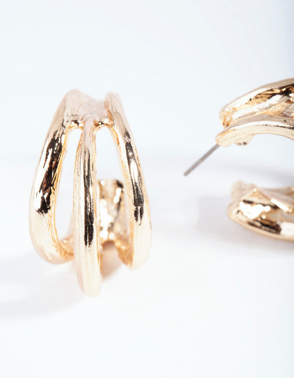 Gold Triple Loop Hoop Earrings