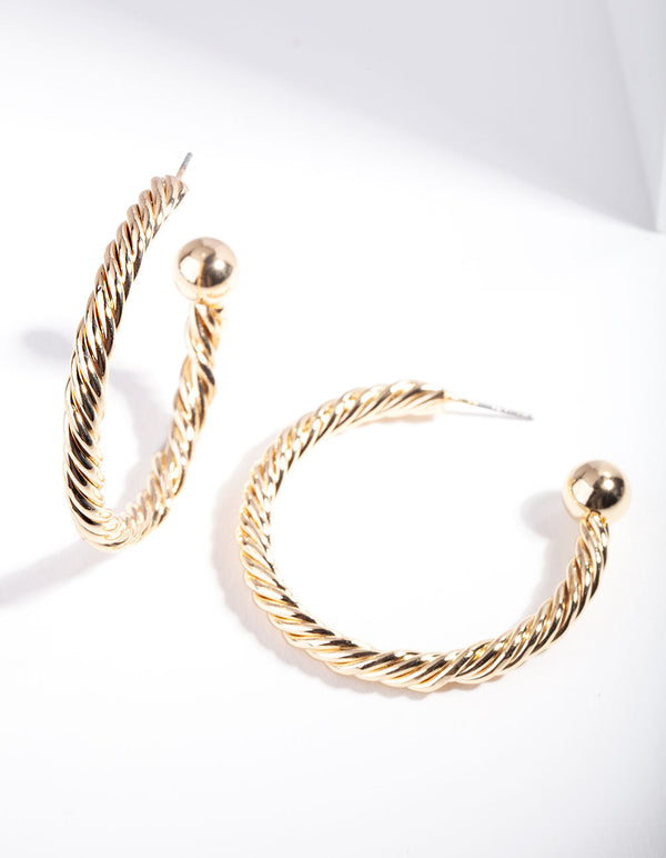 Gold Twist Hoop Ball Earrings