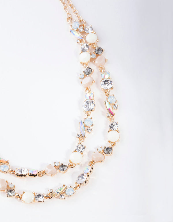 Gold Diamante Encrusted Double Row Necklace