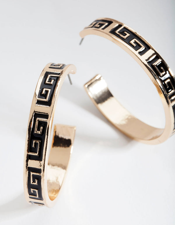 Black Gold Key Hoop Earrings