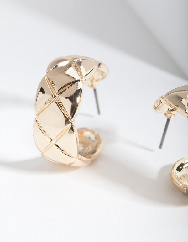 Gold Chubby Quilted Hoop Earrings