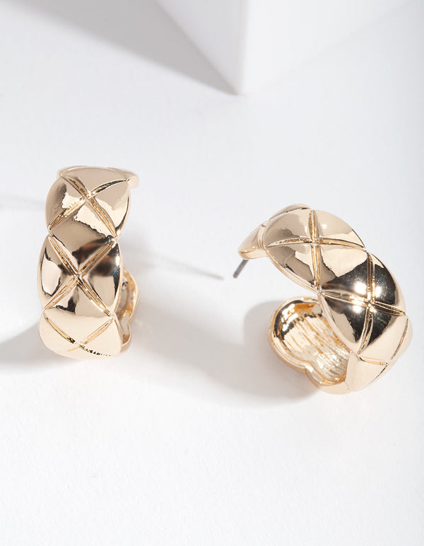 Gold Chubby Quilted Hoop Earrings