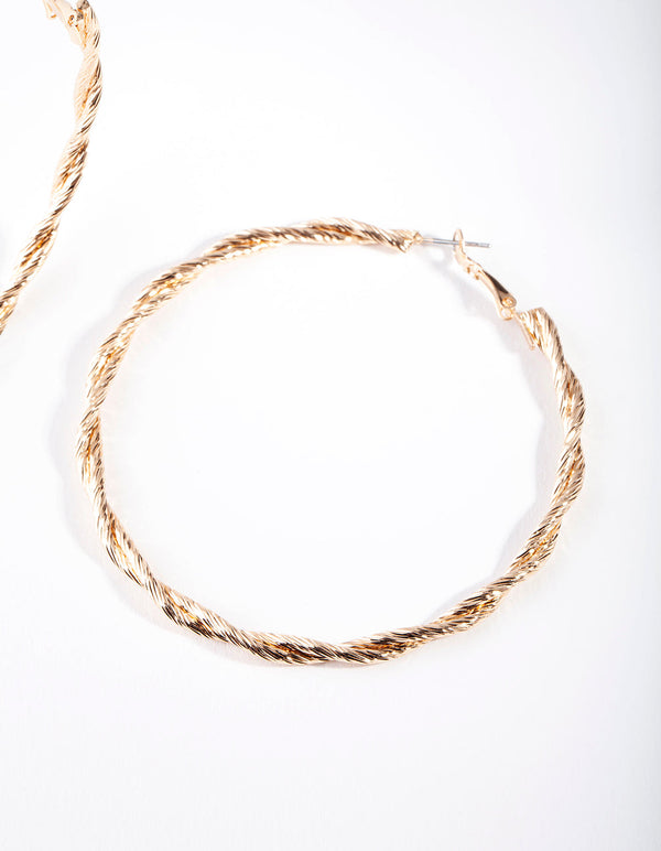 Gold Large Double Twisted Hoop Earrings