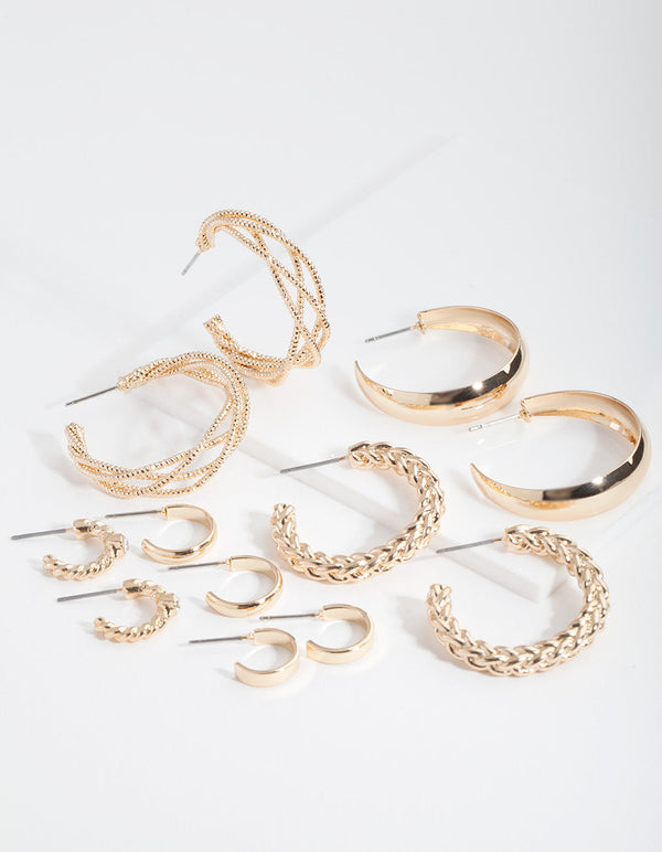 Gold Multi Twist Hoop Earring 6 Pack