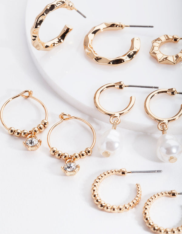 Gold Mini Pearl Hoop Earring 6 Pack