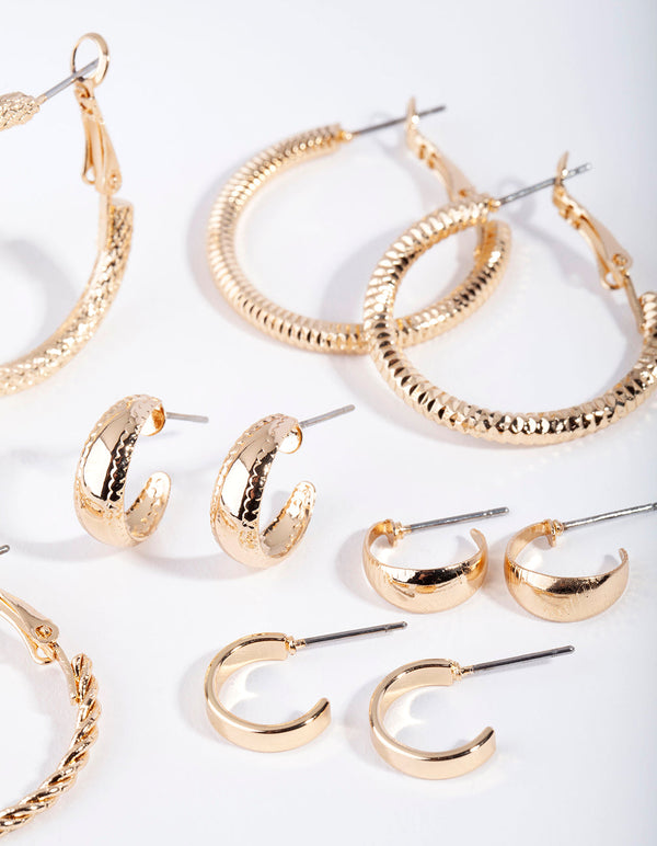 Gold Multi Textured Hoop Earring 6 Pack