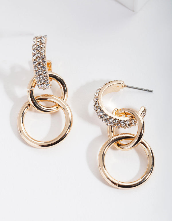 Gold Diamante Triple Chain Link Earrings