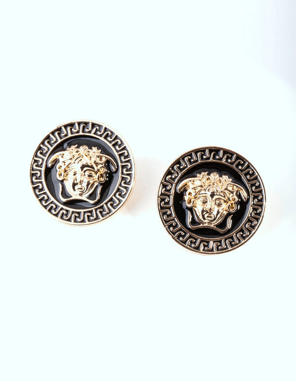 Gold Medusa Stamp Stud Earrings