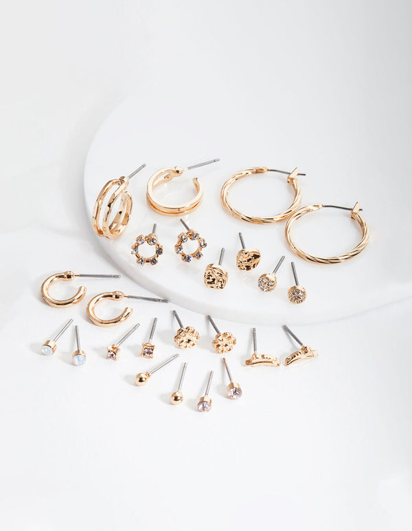 Gold Flower Leaf Earring 12 Pack