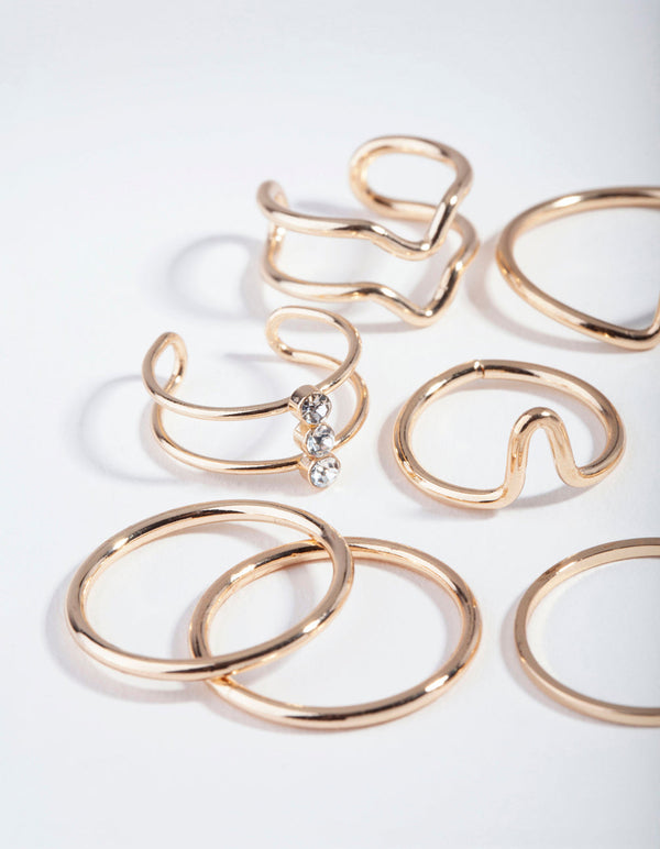 Gold Multi Band Ring 8 Pack