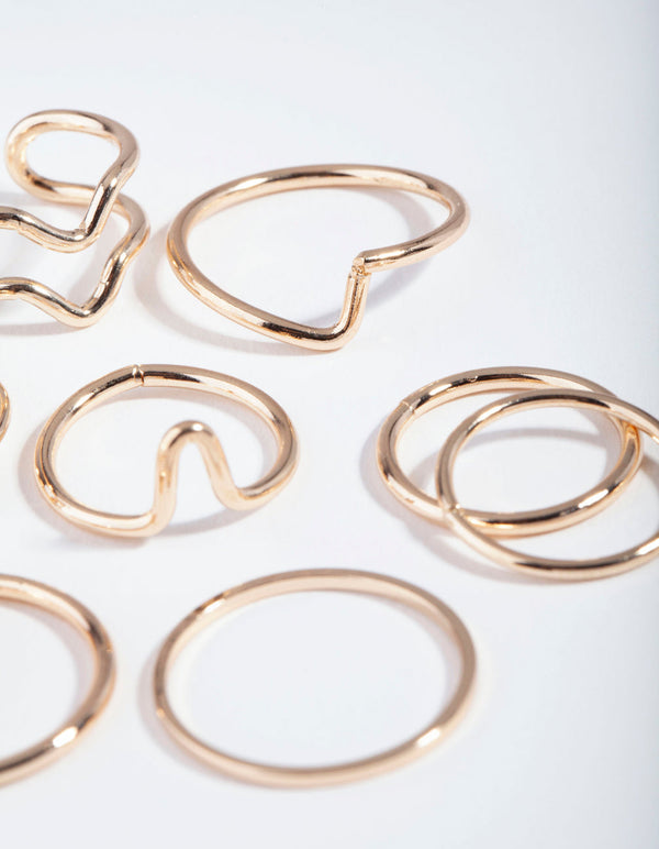 Gold Multi Band Ring 8 Pack