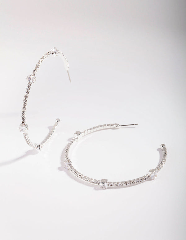 Srebrne kolczyki koła z kamieniami i diamentami o średnicy 60 mm