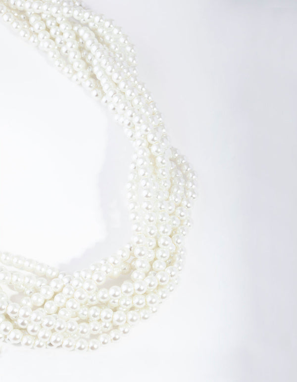 Silver Pearl Bead Plait Necklace
