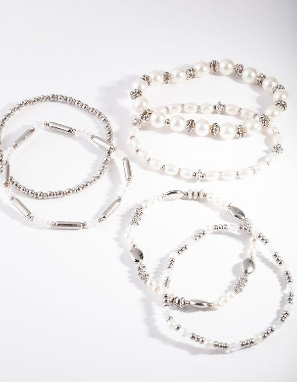 Rhodium Pearl Mixed Bead Bracelet Pack