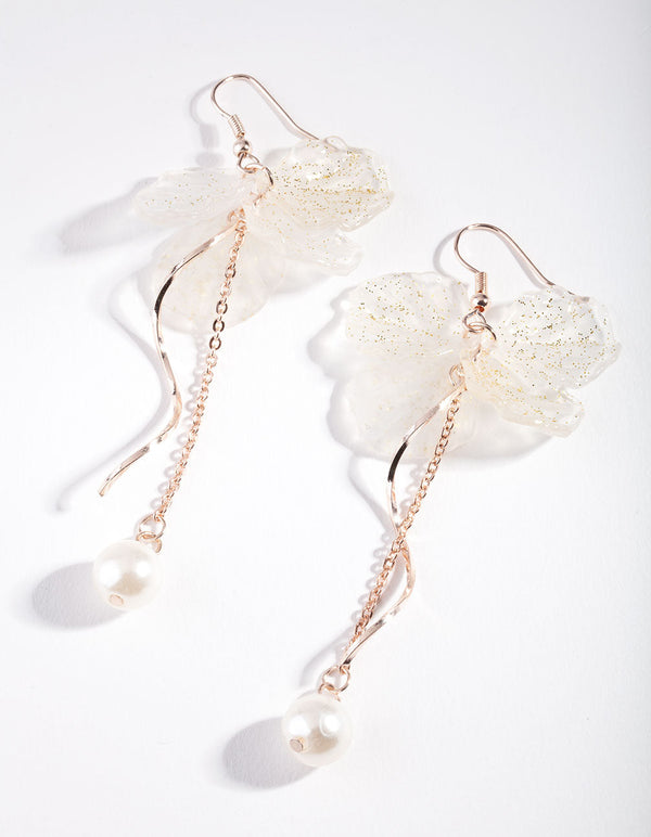 Rose Gold Glitter Petal Earrings