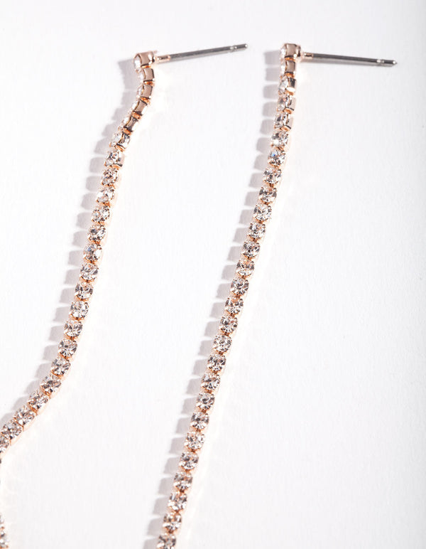 Rose Gold Diamante Chain Pearl Earrings