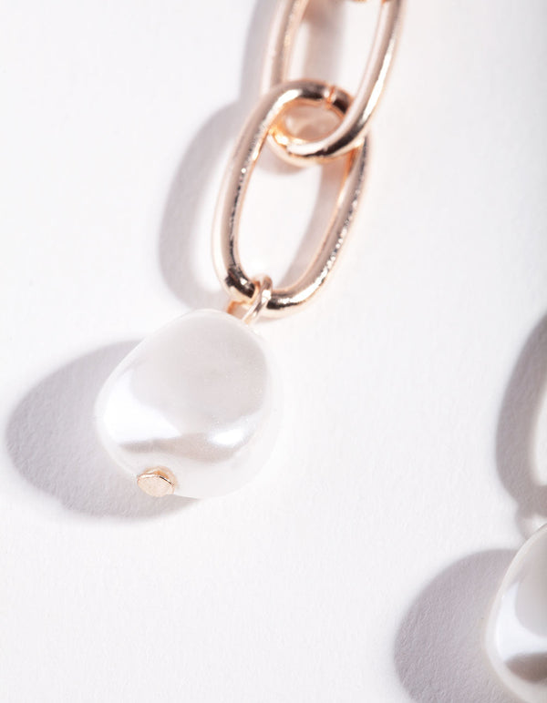 Rose Gold Pearl Chain Link Drop Earrings