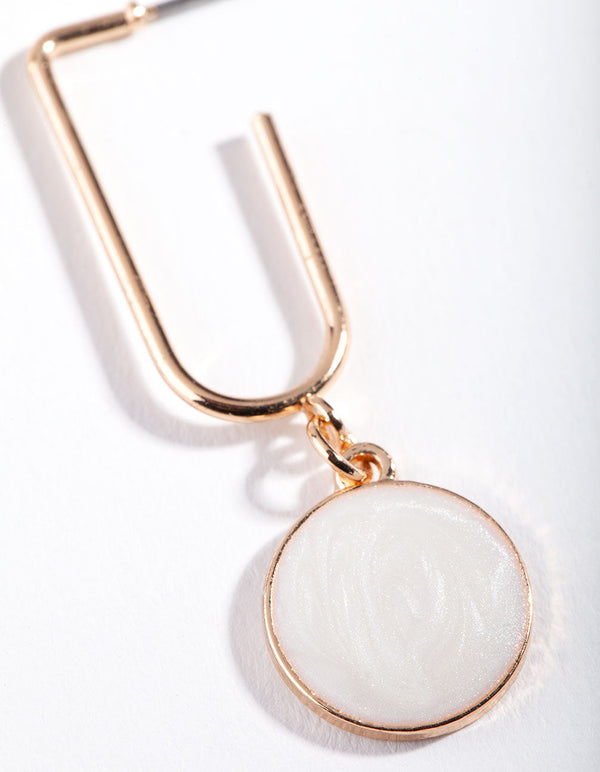 Gold White Enamel Circle Earrings