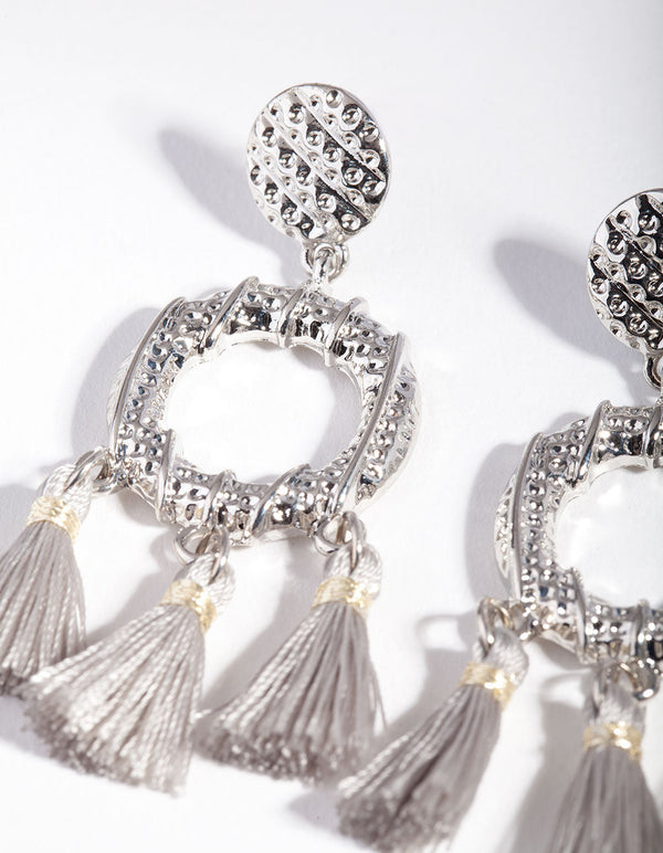 Rhodium Textured Tassel Earrings