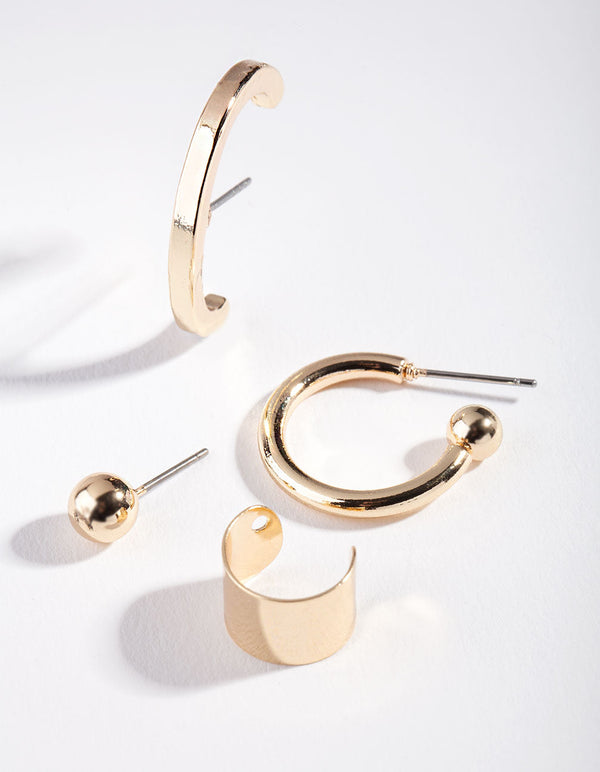 Gold Simple Smooth Stud Earring 4 Pack