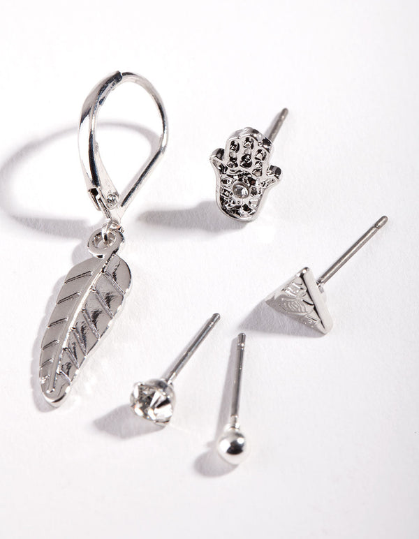 Rhodium Diamante Textured Ear Stack