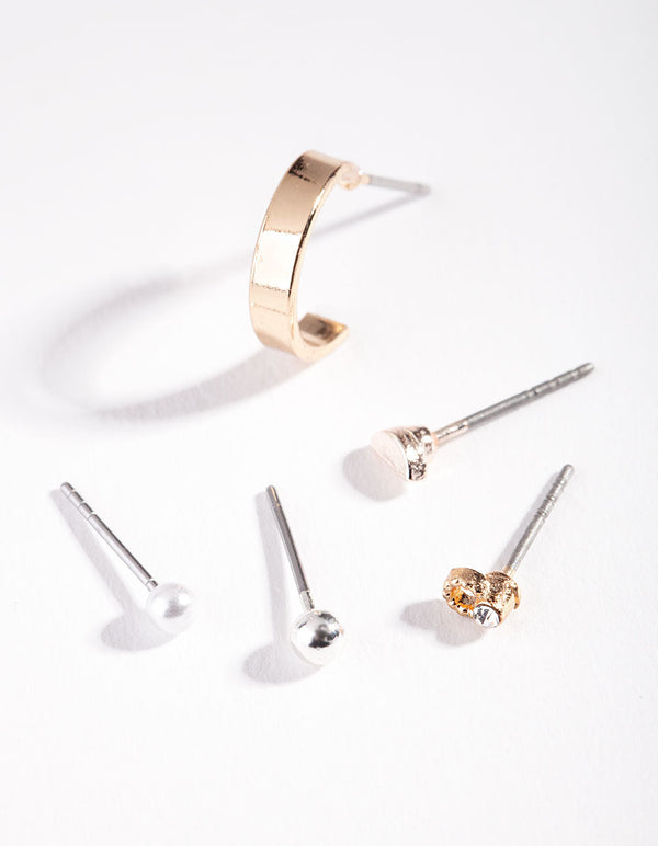 Mixed Metal Mini Pearl Diamante Ear Stack