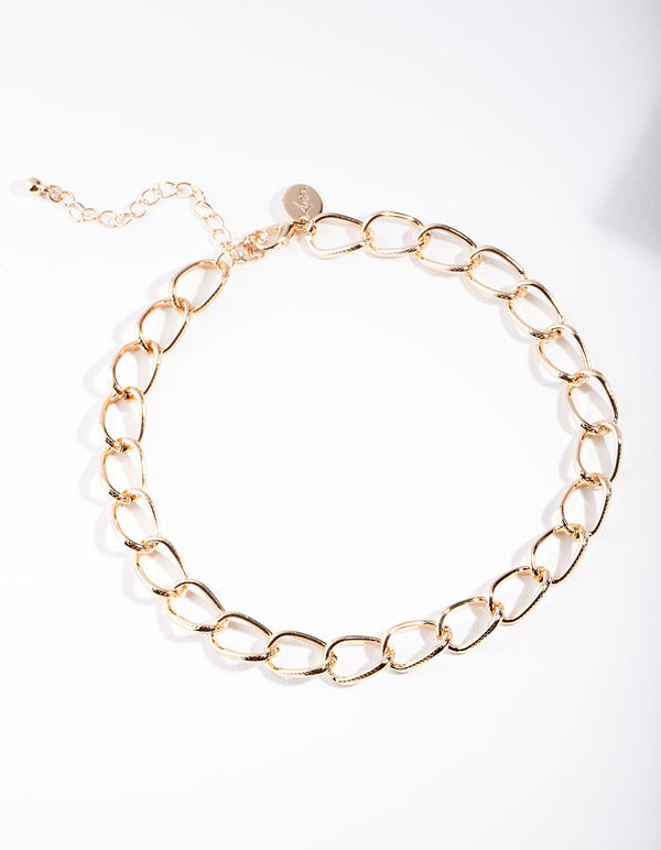 Gold Textured Chain Choker Necklace