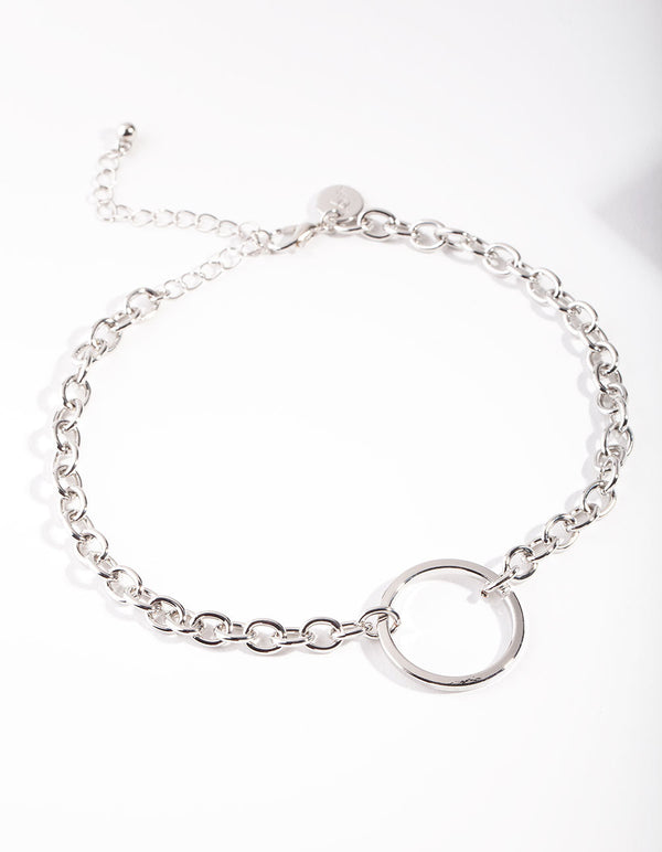 Rhodium Open Circle Choker Necklace