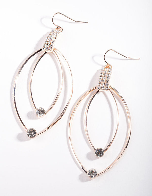 Rose Gold Diamante Double Loop Glamour Earrings