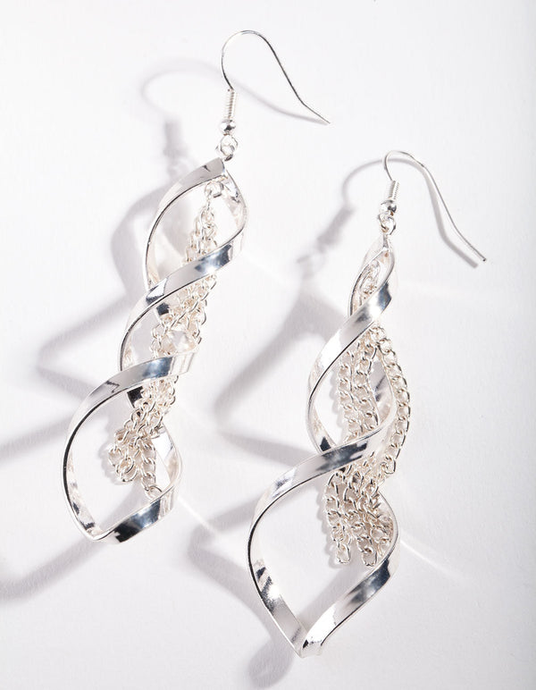 Silver Chain Spiral Earrings