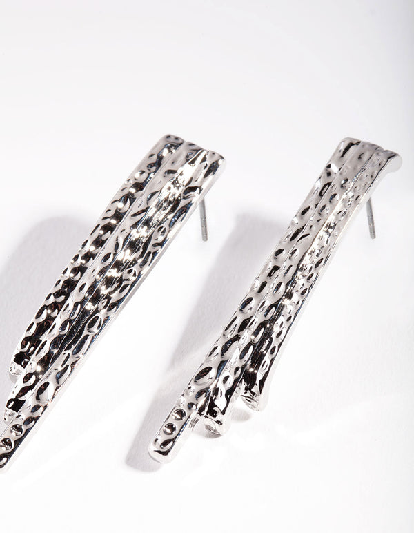 Rhodium Gradual Textured Drop Earrings