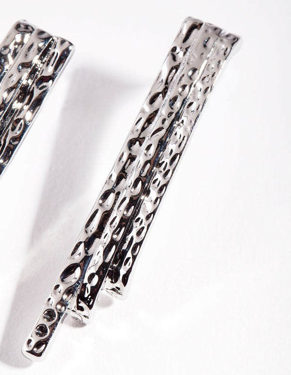 Rhodium Gradual Textured Drop Earrings