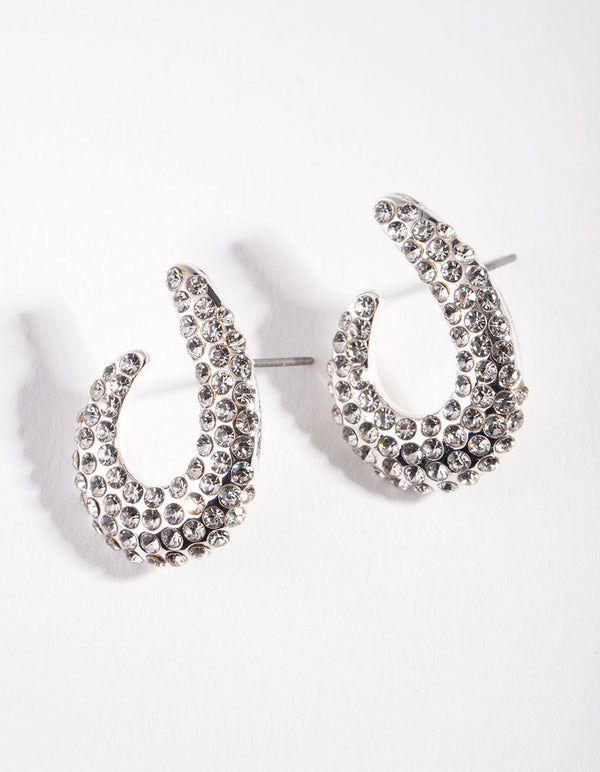 Silver Diamante Half Curve Earrings