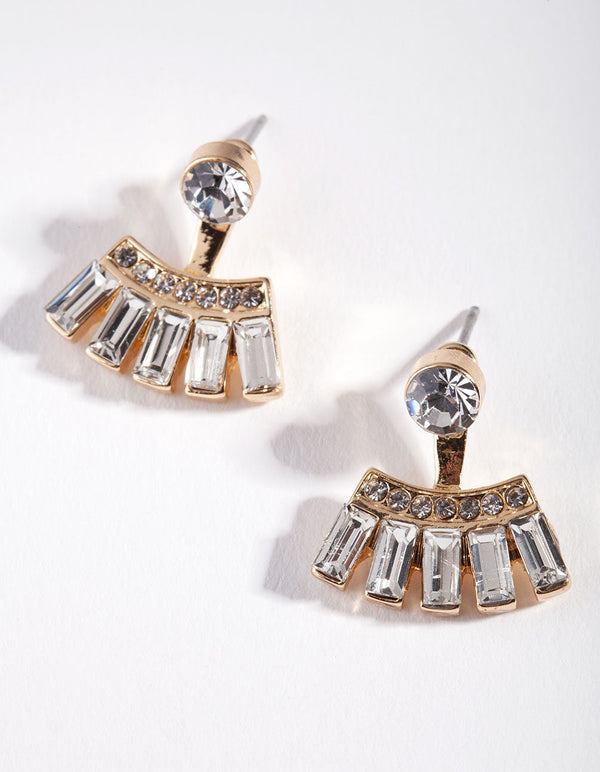 Gold Diamante Fan Jacket Earrings