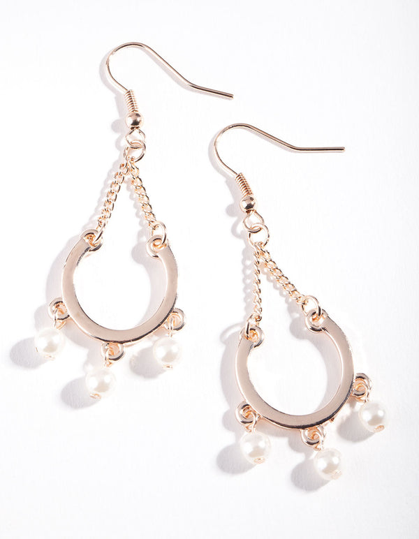 Rose Gold Horseshoe Pearl Drop Earrings