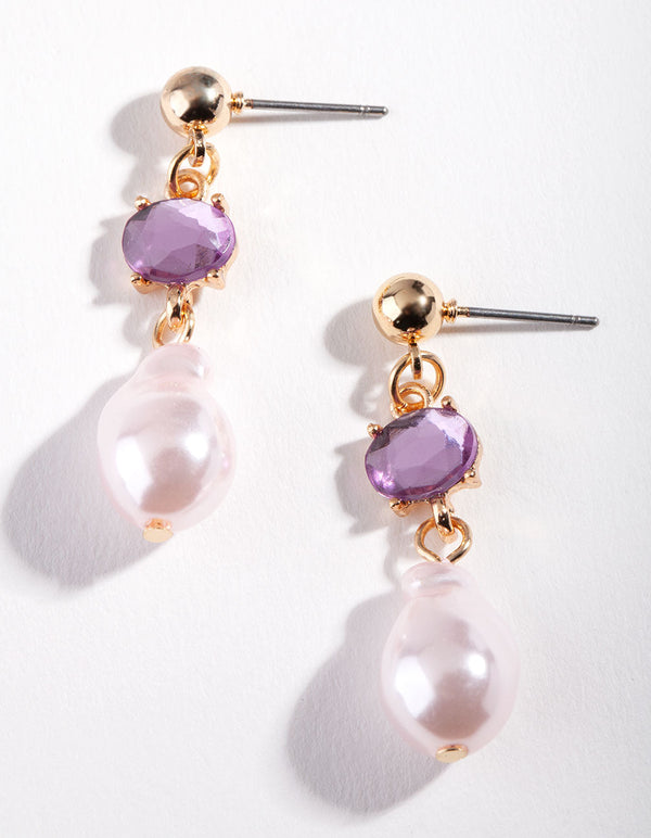 Gold Purple Royal Mini Pearl Earrings