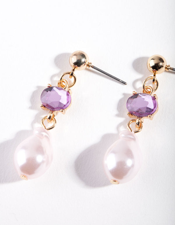 Gold Purple Royal Mini Pearl Earrings