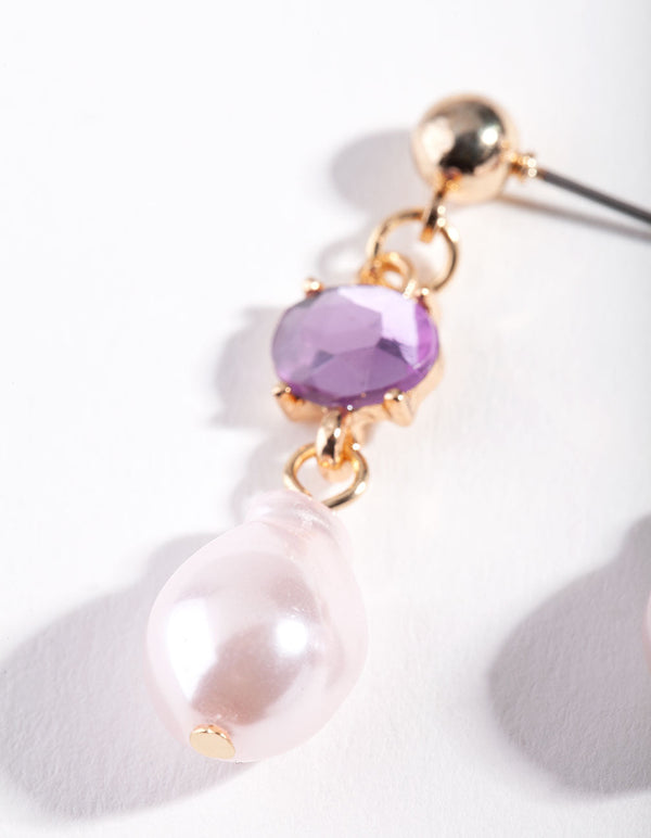 Gold Purple Royal Mini Pearl Earrings